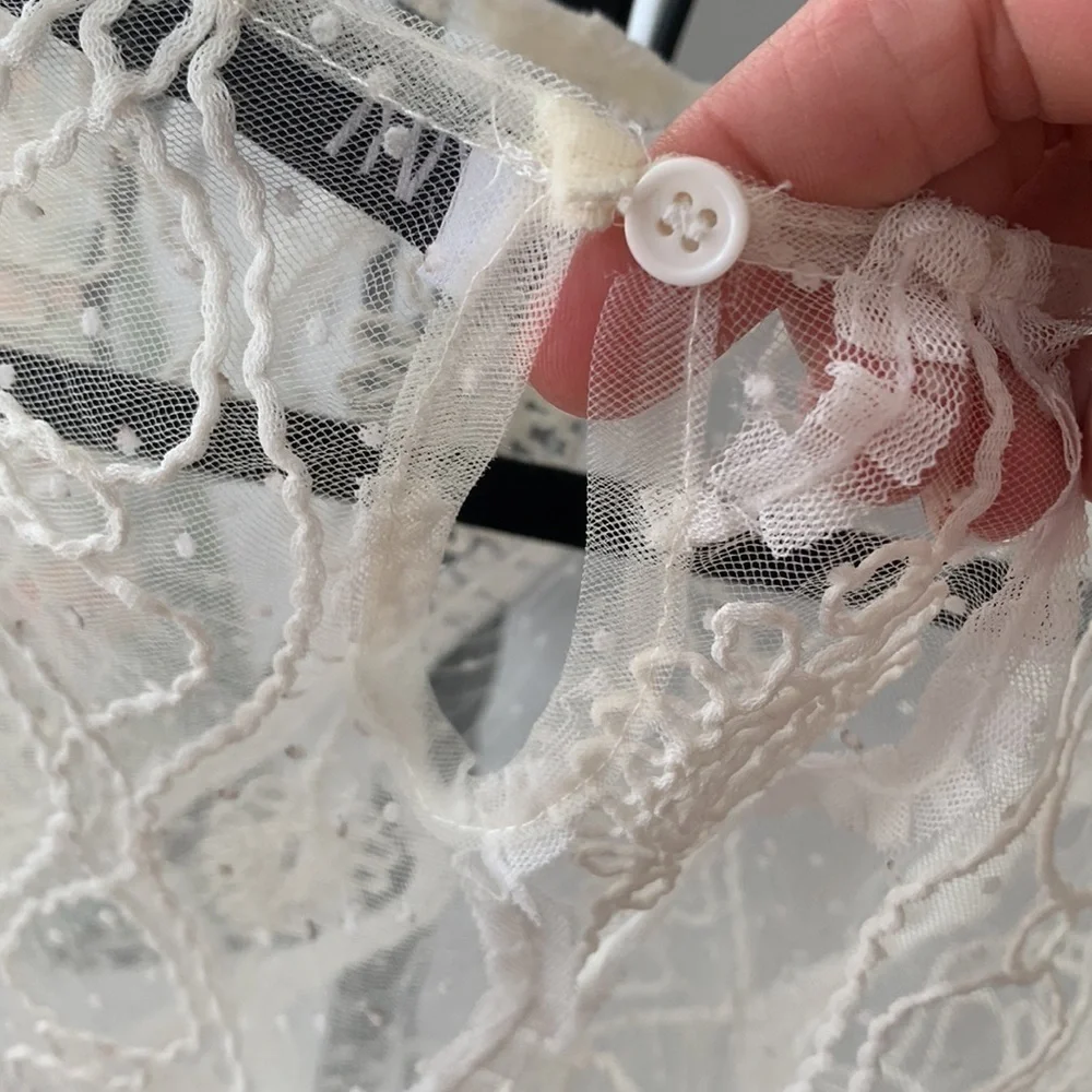 Zara white sheer lace boho long sleeve top, size Small